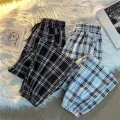 Pants Women New Bunch of feet Fashion Loose Black Plaid Summer Harajuku Students Streetwear Harem Long Trousers Womens Chic. 