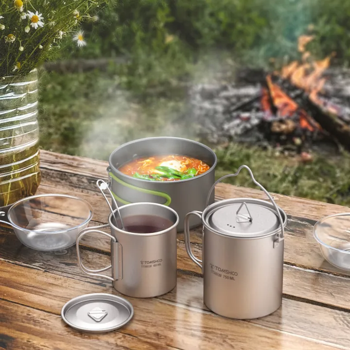 Tomshoo%203%20PCS%20Titanium%20Cookware%20Set%20Ultralight%20750ml%20Pot%20450ml%20Water%20Cup%20Mug%20w%20Lid%20Folding%20Spork%20for%20Outdoor%20Camping%20Backpacking%20-%20Image%207