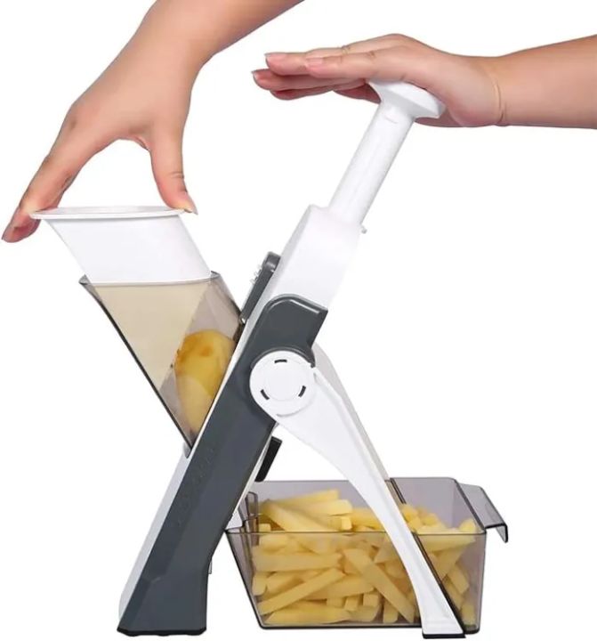 ROMINO Vegetables Cutter for Kitchen, Mandoline Slicer and Chopper, Onion Chopper, Potato Chips Cutter, 3in1 Multifunctional Push and Cut Vegetable Shredder, Grater with Steel Blades, Spring Slicer