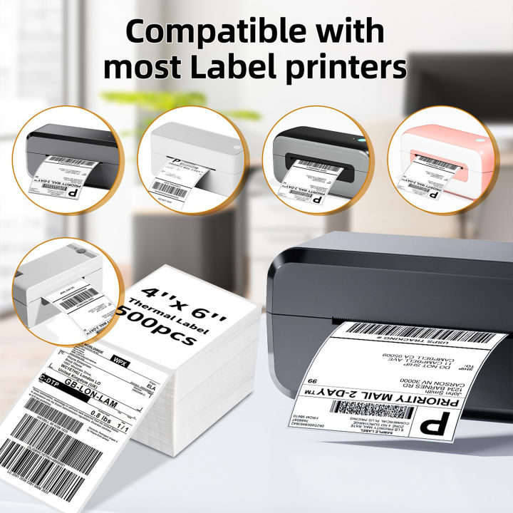 4x6 Inch Direct Thermal Shipping Labels 100/200 Sheets Adhesive Paper ...