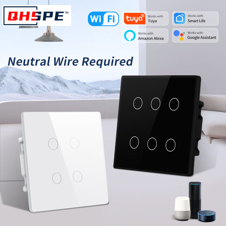 Tuya WiFi Smart Switch Brazil Standard 4x4 Size Touch Sensor 4/6 Gang Wall Light Switch Voice Control By Alexa  Home
