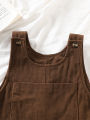 1 Piece Set of New Spring, Autumn, and Winter Thickened Casual Korean-Style Corduroy Overalls for Baby Boys and Girls, Suitable for Toddlers and Young Children. 
