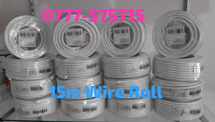 Dialog TV Coaxial RG6 / U Satellite TV Wire Roll - 15 Meters with F- Connectors 2pcs, U-Clips Pack