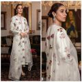 Floral Silk Dress with Organza Dupatta. 