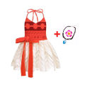 Little Girls Cosplay Moana Halter Sundress Baby Kids Vaian Sisters Ocean Beach Hawaii Style Princess Frock With Necklace Pig Set. 