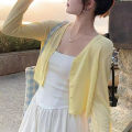 Button Front Knit Top Long Sleeve Plain Crop Cardigan Cover Up Jacket for Women Spring Summer Teen-girl Daily Outfit.