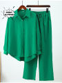 Summer Outfits for Women 2023 Fashion Loose Elastic Wrinkle Long Sleeve Shirt Wide Leg Pants Casual Set for Women 2 Piece Set. 