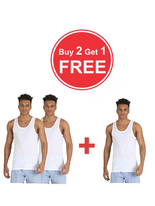 White Jon RN Cotton Sando For Men !! Buy 2 Get 1 Free !! (Pack Of 3)  | Comfortable Innerwear For Men | Vest For Men