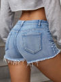 Fashionable Distressed Denim Shorts Women's Summer New Style Personality Shorts Hot Sale Straight Leg Mid Waist Made in China.
