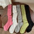 1 pair of spring and summer stacked socks  Korean vertical striped long tube socks  versatile solid color socks. 