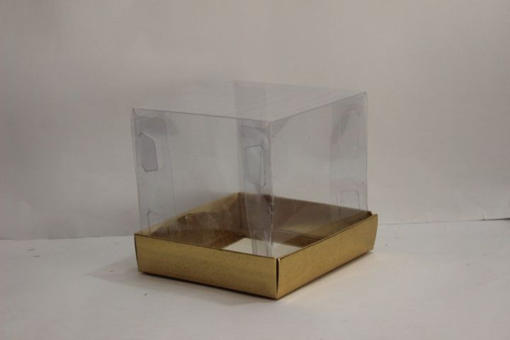 transparent box, gift box, size 4x4x4, golden