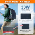 30W Foldable Leather Solar Panel Charger USB-C for Power Station RV Camping Hiking Outdoor Emergency. 
