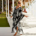 Women's Plus Size Animal Print V-Neck Batwing Kaftan Beach Dress Bathing Suit Cover-Up Loungewear. 
