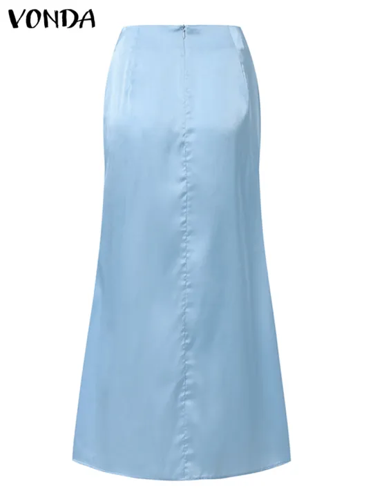 VONDA%202024%20Summer%20Elegant%20Women%20Long%20Skirts%20Satin%20Silk%20Fashion%20Bottoms%20Solid%20Pleated%20Loose%20High%20Waist%20Ruffled%20Maxi%20Party%20Skirts%20-%20Image%204