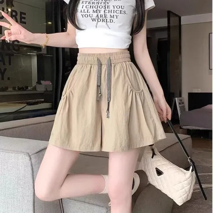 Ice%20Silk%20Yamamoto%20Wide%20Leg%20Extra%20Big%20Shorts%20Women's%20Summer%202026%20Thin%20Skirt%20Yoga%20Hot%20Pants%20Pocket%20Lace%20Up%20Short%20Pants%20Plus%20Size%20-%20Image%203