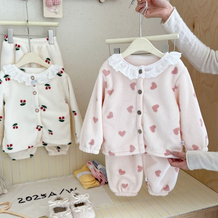 New%20Autumn%20Winter%20Childrens%20Polar%20Fleece%20Pajamas%20Set%20Warm%20Fleece%20Lined%20Cardigan%20for%20Girls%20with%20Lace%20Trim%20Peter%20Pan%20Collar%20-%20Image%207