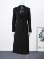 Black Women Long Office Blazer Fashion Long Sleeve Turn-down Collar Tunic Single Breasted Pockets Female Spring Coat 2026. 
