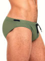 Men's Solid Color Triangle Swim Brief With Push Up Pad,  Low Waist Drawstring Waistband Surfing Swimming Trunk Short. 