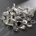 24 Pcs Gothic Skeleton Unisex Ring Set Punk Grunge Butterfly Frog Woman Man Jewelry Hip Hop Party Street Ring Accessories .