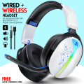 FunBug Noise Cancelling Wireless Bluetooth Gaming Headphones, Surround-Sound 7.1 Stereo HIFI Bass RGB Gaming Wired Headset Earphones for PS4, PS5, PC, Laptop, Xbox One, Nintendo Switch, Android Mobile, iPhone ~  Gym Headphone with Detachable Microphone. 