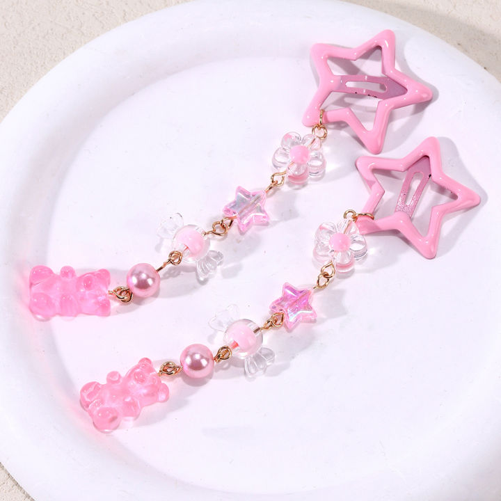 2Pcs%20Y2k%20Star%20Hair%20Clip%20Sweet%20Mini%20Flower%20Candy%20Plastic%20Bear%20Crystal%20Pendant%20Hairpin%20Headwear%20For%20Girl%20Metal%20Barrette%20Accesories%20-%20Image%206