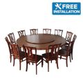12-Seater Wooden Round Dining Table With Revolving Top - Dark Walnut. 