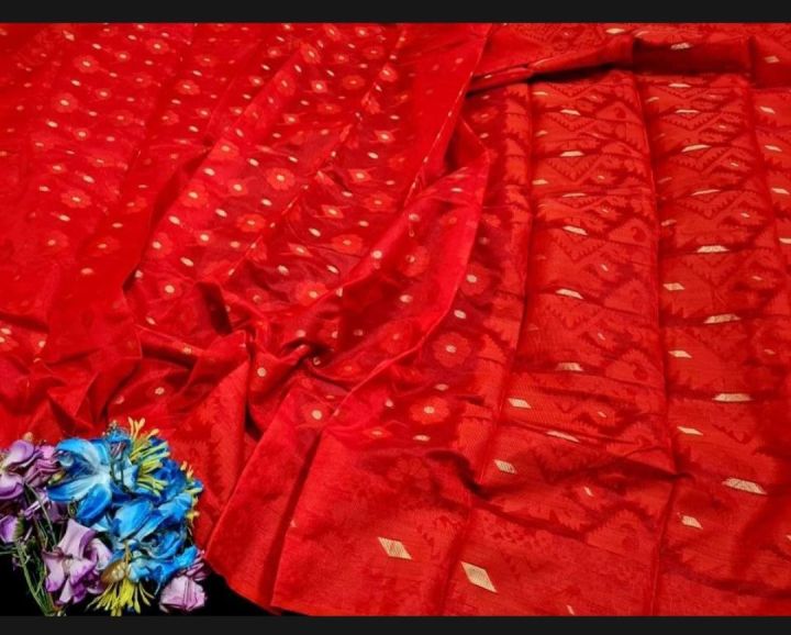 Latest%20Collection%20With%20Gorgeous%20Design%20Fashionable%20Red%20Color%20Half%20Silk%20Jamdani%20Saree%20for%20woman%20-%20Image%209