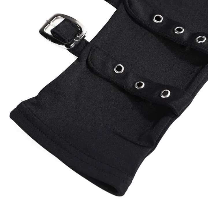 Women%20Half%20Finger%20Metal%20Buckle%20Belt%20Rivet%20Punk%20Hip%20Hop%20Party%20Cosplay%20Dance%20Mitten%20Black%20Fingerless%20Milk%20Silk%20Glove%20Cuff%20R46%20-%20Image%203