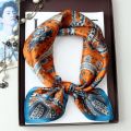 Spring/Summer Orange Imitation Silk Neckerchief Outdoor Decoration Wraps for Women 70*70cm Cashew Print Square Scarf. 