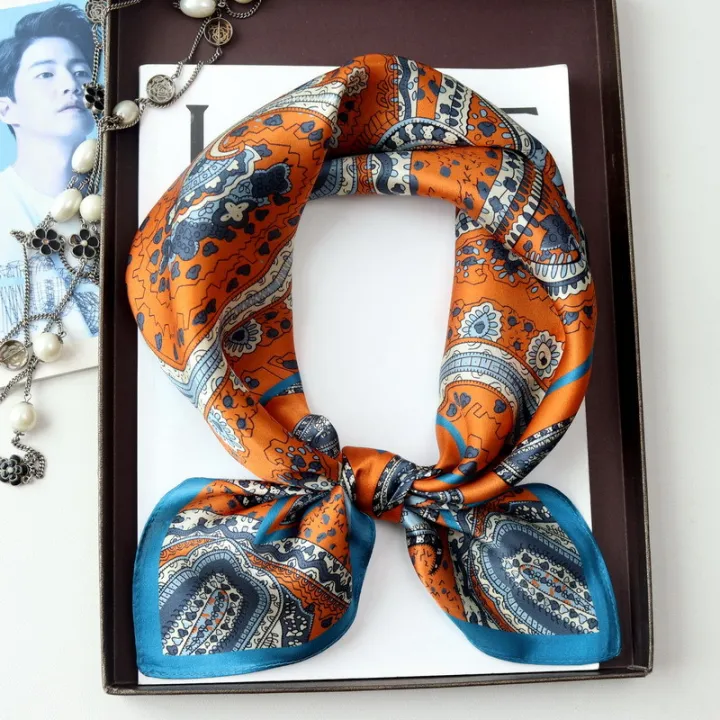 Spring/Summer%20Orange%20Imitation%20Silk%20Neckerchief%20Outdoor%20Decoration%20Wraps%20for%20Women%2070*70cm%20Cashew%20Print%20Square%20Scarf%20-%20Image%202