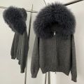 Coat Women Cardigan Natural Fox Fur Coat Women Real Mongolian Fur Knitwear Female Spring Autumn Hooded Knitted Fur Jacket. 