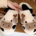 New winter neutral cartoon cow warm plush slippers for couples, indoor anti slip home slippers for men and women, home cotton sh. 