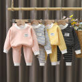 Baby Warm Clothing Set Fleece Lined Children Boys Girls Striped Underwear Sleepwear Set Ideal for Home Pajamas Autumn Winter. 