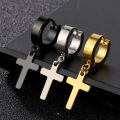 2pc Stainless Steel Men Cross Stars Punk Dangle Earrings Gothic Woman Cross Ear Hoop Earrings Huggies Pendant Piercing Jewelry. 