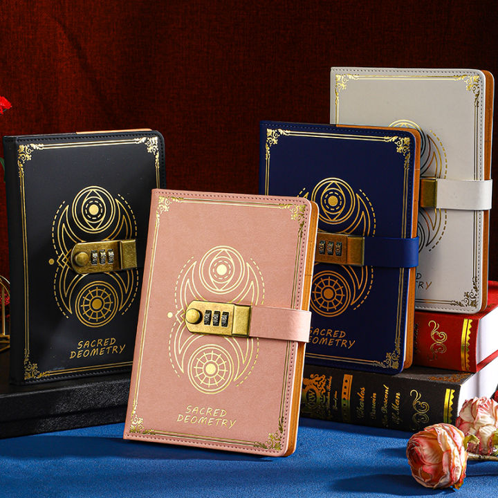 Retro Password Book A5 With Lock Diary Notebook Creative Traveler Compass Hand Ledger Student Notepad Stationery Secretly Note