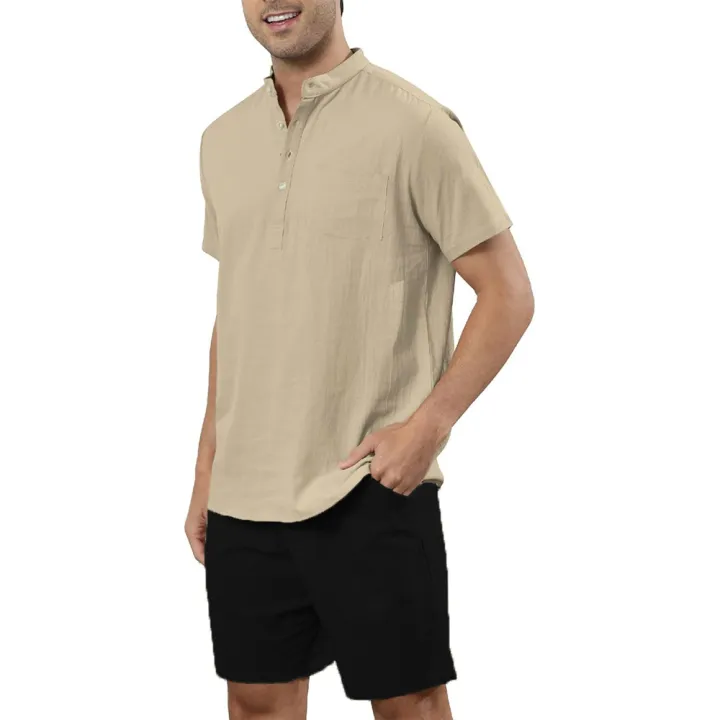 2Pcs%20Sets%20Men's%20Cotton%20Linen%20Set%20Henley%20Shirts%20Shorts%20Outfits%20Beach%20T-shirt%20Vacation%20Matching%20Suit%20Summer%20Wear%20Short%20Sleeve%20-%20Image%203