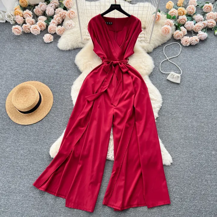 Summer%20Vintgae%20Women%20Wide%20Leg%20Jumpsuit%20Female%20Elegant%20V-Nevck%20Sleeveless%20High%20Waist%20Slim%20Casual%20Bandage%20Romper%20New%20Fashion%20-%20Image%204