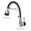 Modern 304 stainless steel kitchen faucet with silicone hose - adjustable, ceramic valve core, no electricity required.. 