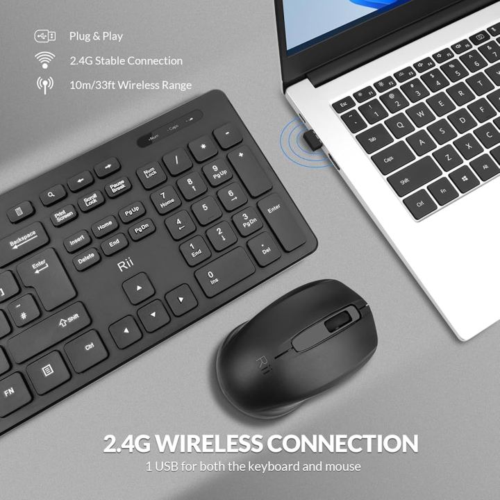 Rii Wireless Keyboard and Mouse Combo RK200, Standard Computer Keyboard ...