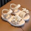 Girls Flowers Sandals Kids Sweet Princess Shoes for Party Wedding Kids Leather Sandals French Style Chic Summer Fashion 2024 New Casual Non-Slip.
