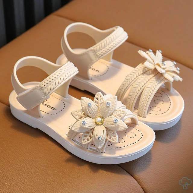 Girls Flowers Sandals Kids Sweet Princess Shoes for Party Wedding Kids Leather Sandals French Style Chic Summer Fashion 2024 New Casual Non-Slip