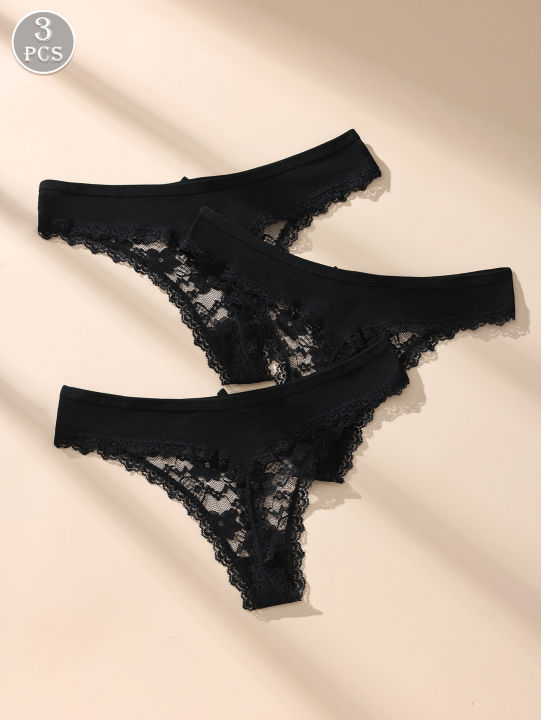 Awesomea 3Pcs Women’s Lace Bow Underwear – Soft Comfortable Low Waist Panties – Breathable Stretchy Seamless Lightweight Briefs