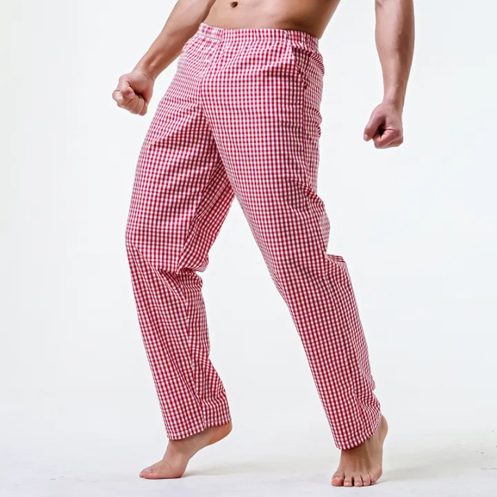 Pajama%20Pants%20Men's%20Pants%20Pure%20Cotton%20Home%20Pants%20Thin%20Summer%20Loose%20Plaid%20Cotton%20Home%20Pants%20Spring%20&%20Fall%20Air-Conditioned%20Pants%20-%20Image%204