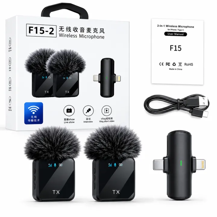 F15-2%20Wireless%20Lavalier%20Microphone%20Dual%20Mic%202%20in%201%20Clip%20Mic%20for%20Android%20iPhone%20Type-C%20Lightning%203.5mm%20Vlog%20Video%20Recording%20Interview%20Noise%20Reduction%20Wireless%20Microphone%20-%20Image%202