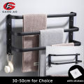 Towel Hanger Wall Mounted 30-50 CM Towel Rack Bathroom Aluminum Black Towel Bar Rail Matte Black Towel Holder with Sticker.