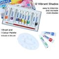 Doms Water Colour Paint 12 Color Tubes box 1pc Brush 1pc Palette for Water Painting. 