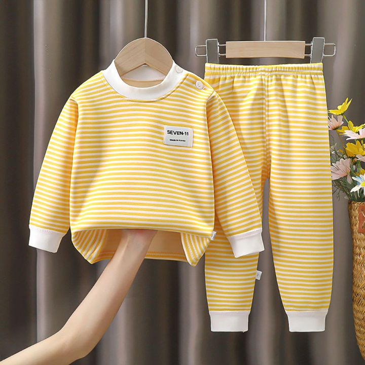 Baby Warm Clothing Set Fleece Lined Children Boys Girls Striped Underwear Sleepwear Set Ideal for Home Pajamas Autumn Winter