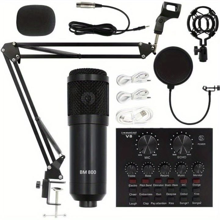 Bm 800 Condensor Microphone Set For Podcasting with V8 Audio Sound Card