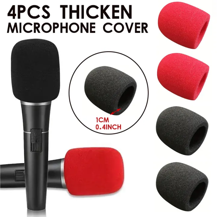 4PCS Microphone Foam Cover,Black & Red Handheld Stage Microphone Windshield Foam Cover For Studio Interview Microphone Cover Kar