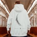 M-8XL Men Oversized Pullover Hoodie Fashionable Loose American Retro Crescent Print Long Sleeved Couple Outfit. 